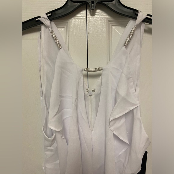 Venus White Rhinestone Ruffle Mini Dress - Picture 3 of 6